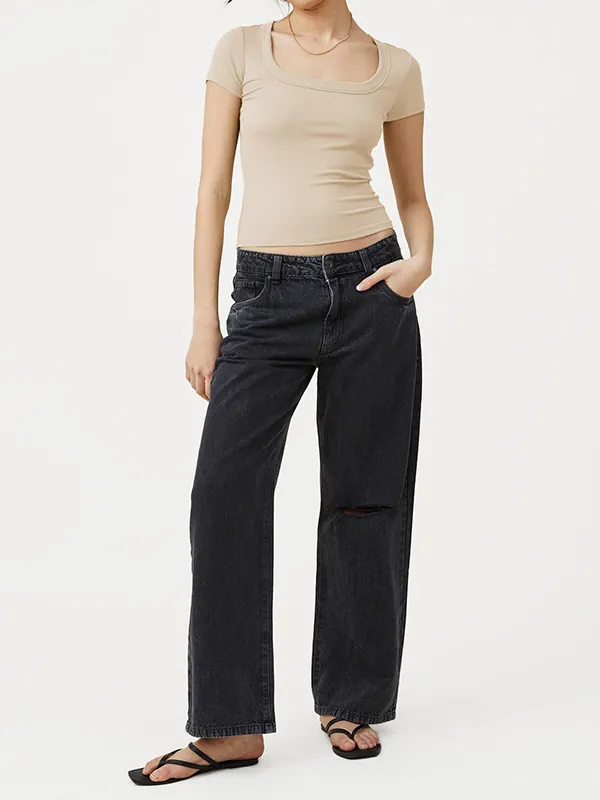 Slim-Fit Short Long Sleeve Square Neck T-shirt