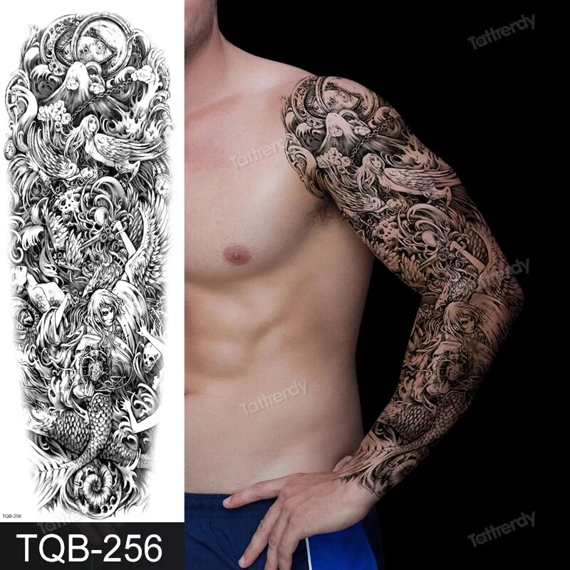 Sdrawing Temporary Tattoos men large full arm sleeve tattoo god wolf moon dragon lion king tiger forest tattoo designs big body