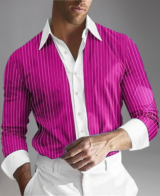 Business Contrast Color Stripes Lapel Long Sleeve Shirt
