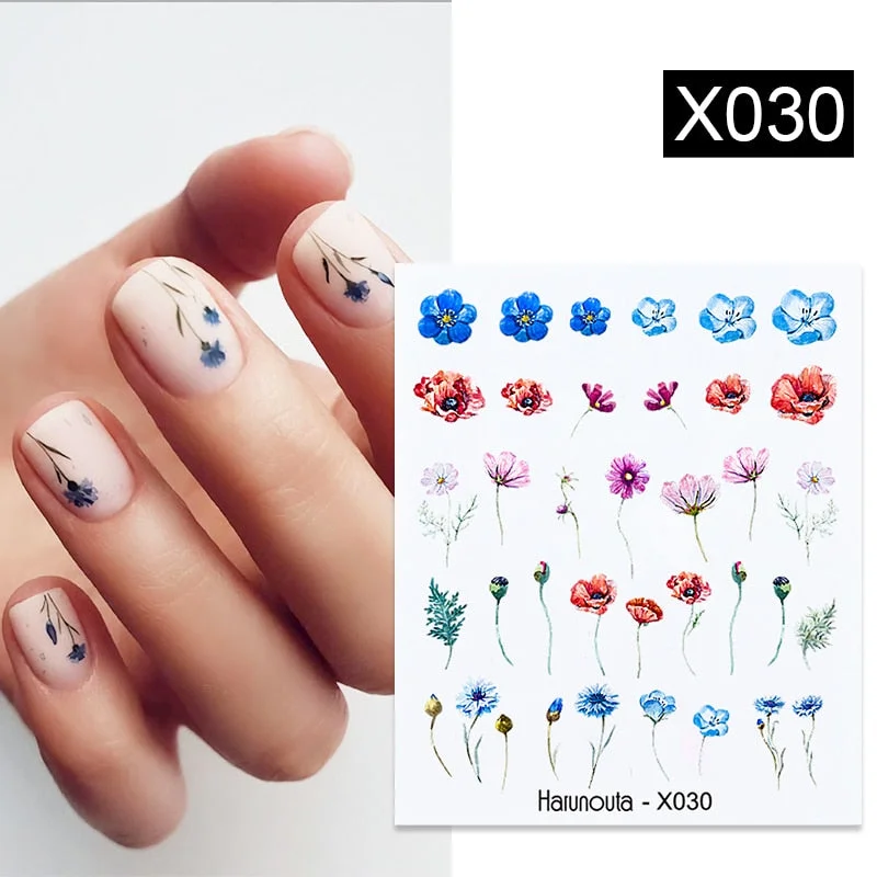 1Pc Spring Water Nail Decal And Sticker Flower Leaf Tree Green Simple Summer DIY Slider For Manicuring Nail Art Watermark