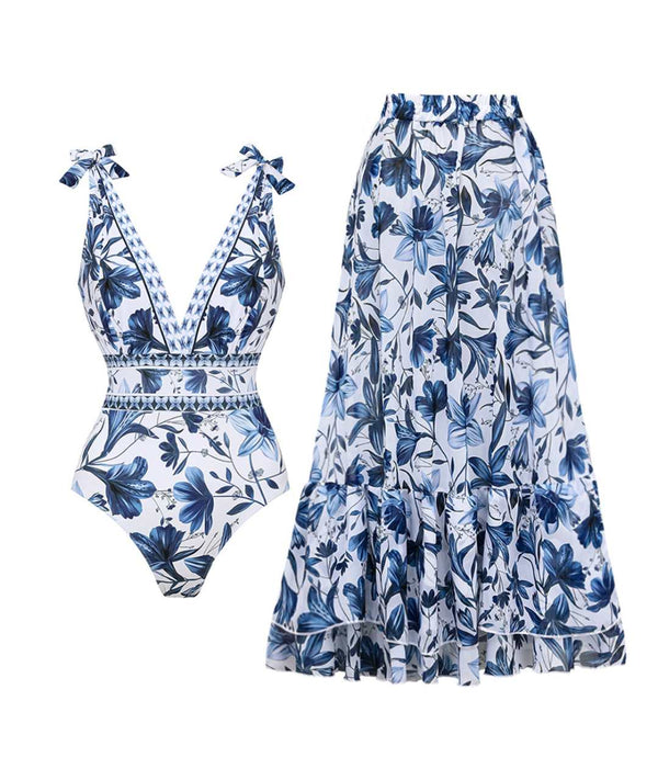 Quick-Dry One Piece Swimsuit with Skirt