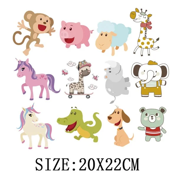 Cute Animals Heat Sticker On T-shirt DIY A-levels Iron On Transfer For Clothing Beautiful Design On Kid Clothes Patch Decoration