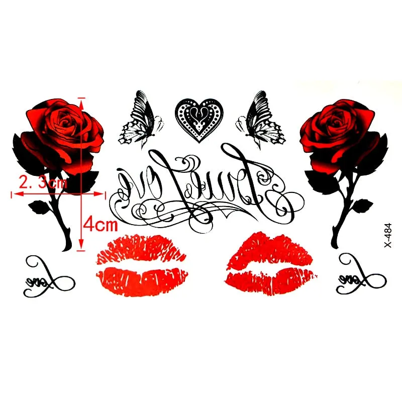 Kiss Waterproof Temporary Tattoos men butterfly flash tattoo sleeve Rose love forever harajuku tatoo henna body art sticker