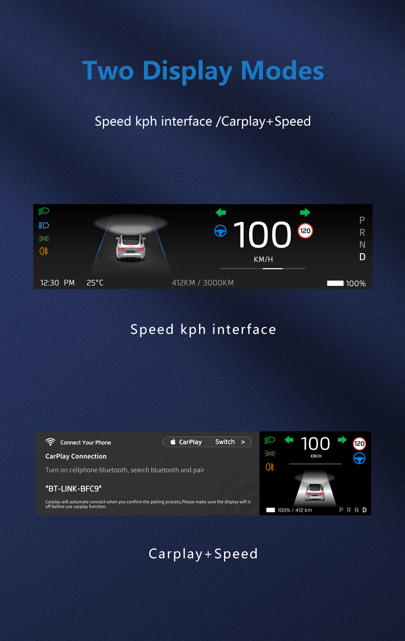 TESLASY Model 3/Y/Model 3 Highland T8 8.8-inch / T6 (6.2-inch) Center Console Dashboard Touch Display Dashboard Instrument Cluster