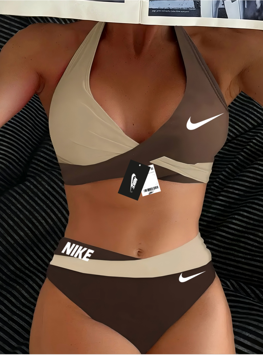 Conjunto de biquíni estiloso e sexy com alças cruzadas e maiô de cintura alta combinando