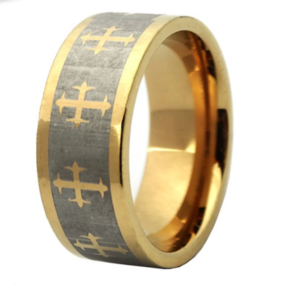6MM 8MM Mens Tungsten Carbide Cross Laser Gold Wedding Bands