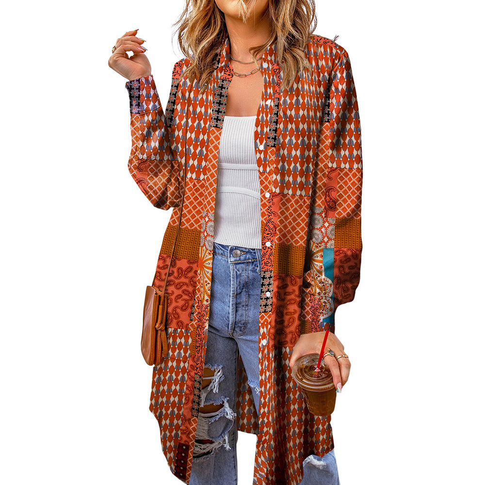 Women Ethnic Boho Autumn Natural Loose Best Sell Three Quarter H-Line Regular Other Coat