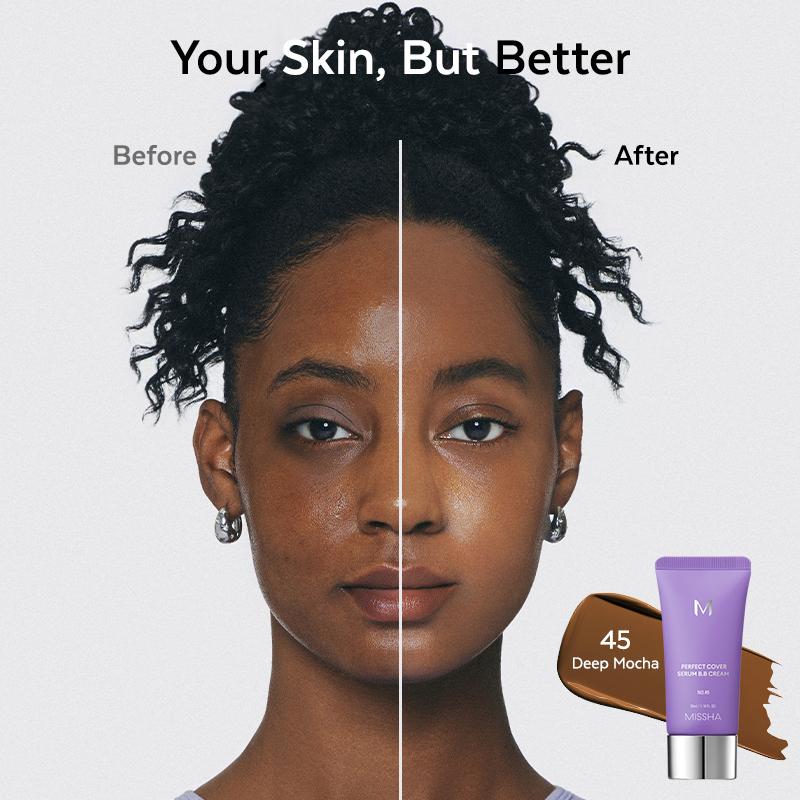 [MISSHA Official] M Perfect Cover Serum BB Cream (35ml) - Bifida Ferment Lysate Serum-Infused BB Cream for Anti-Aging Skin Rejuvenation, Skin Tint, Tinted Moisturizer, Skin Care Foundation Makeup,Superfood Complex,Glass Skin CardiBB OGBB PurpleBB