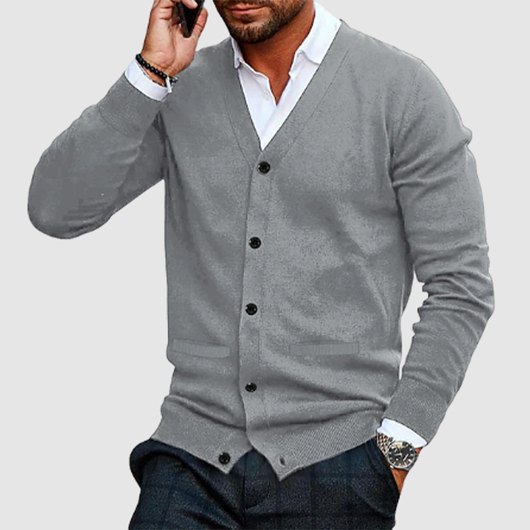 Men’s cardigan coat middle-aged sweater men add velvet and thick casual V-neck jacket