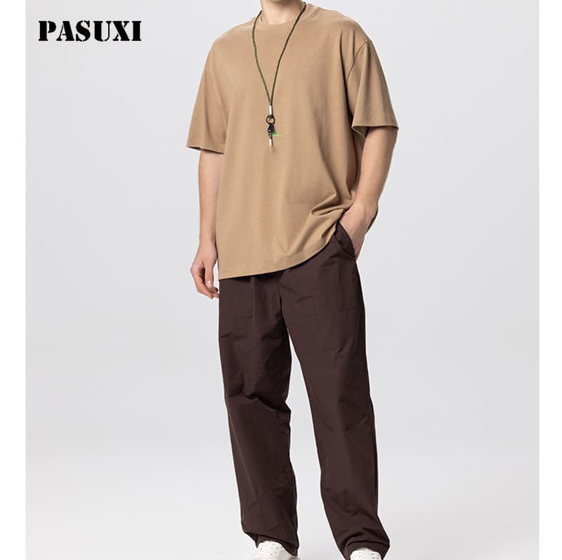PASUXI Men's casual T-shirt khaki