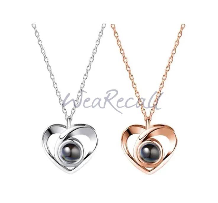 2023 Projector Picture Custom Personalized Heart Photo Necklace wetirmss