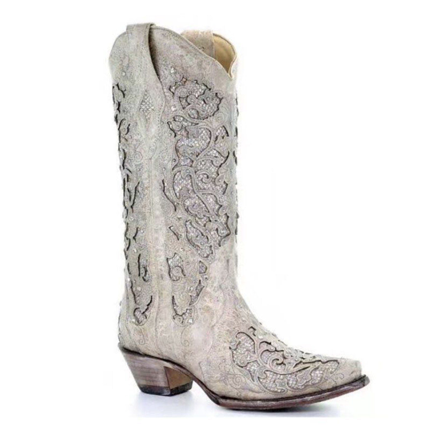 VCSHOES Pointed Toe Slip-On Plain Chunky Heel Western Embroidery Boots