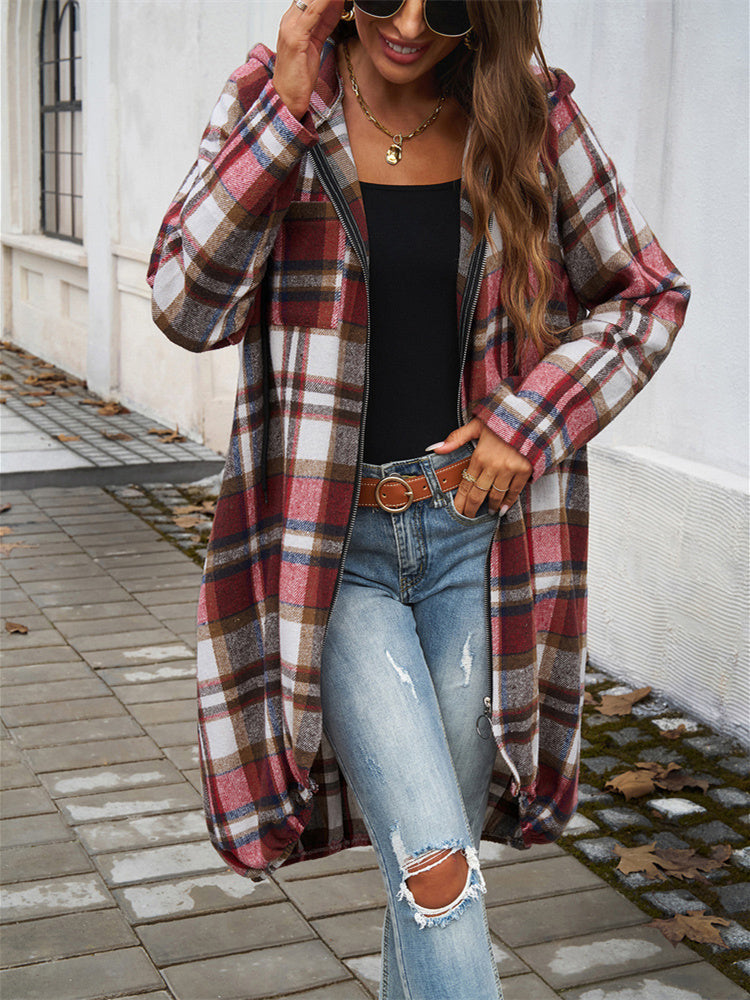 Women's Long Sleeve V-neck Plaid Graphic Printed Coats