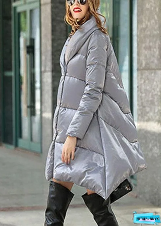 Modern Grey asymmetrical design Thick Winter Duck Down Down Coat