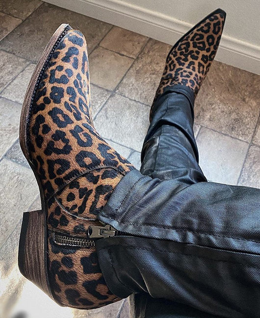 Fashion Leopard Pattern Pointed Toe PU Leather Ankle Boots