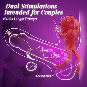 App Control Vibrating Cock Rings With Tongue Licking Clitoral Stumilator