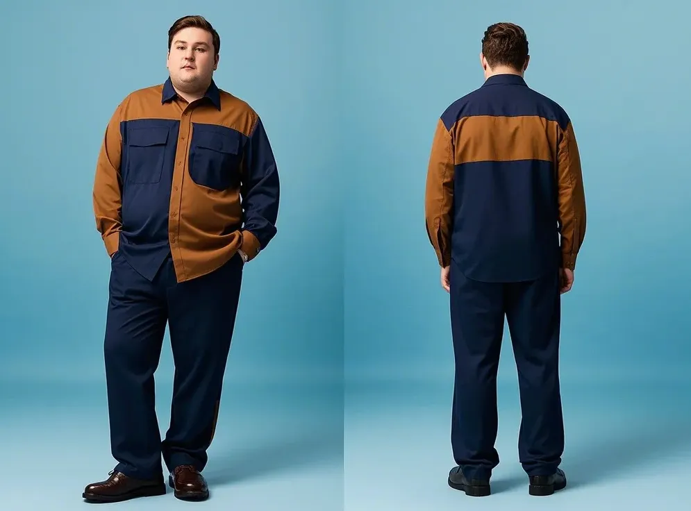 A big man wearing big and tall walking suits