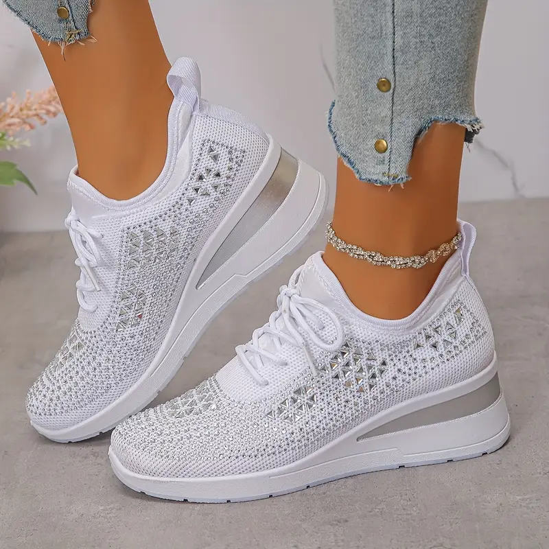 womens   embellished black sneakers comfortable low top lace up casual shoes with thick cushioned sole breathable fabric upper for   wear versatile for commuting   ladies sneakers everyday footwear stylish   durable rubber sole details 0