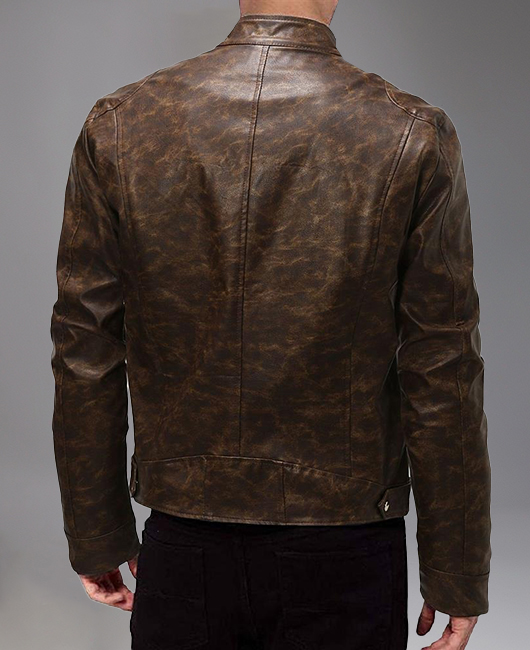 Punk Stand Collar Zipper Distressed PU Leather Jacket