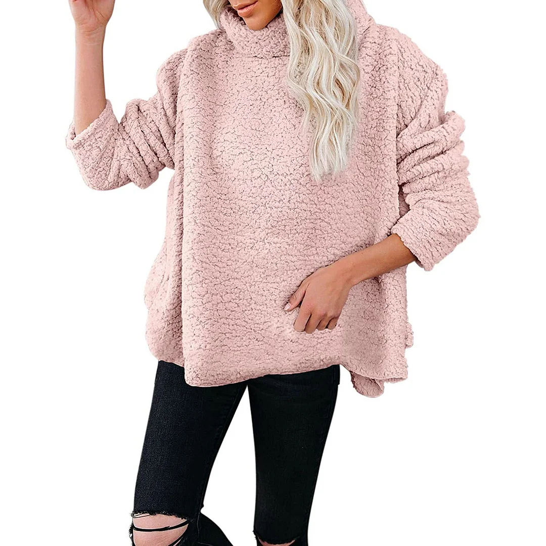 Sherpa Winter Turtleneck Top Sweatshirt For Women