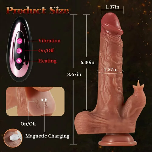Realistic 8.7 Inches Silicone Dildo with Thrusting and Licking Features and 9 Vibration Settings