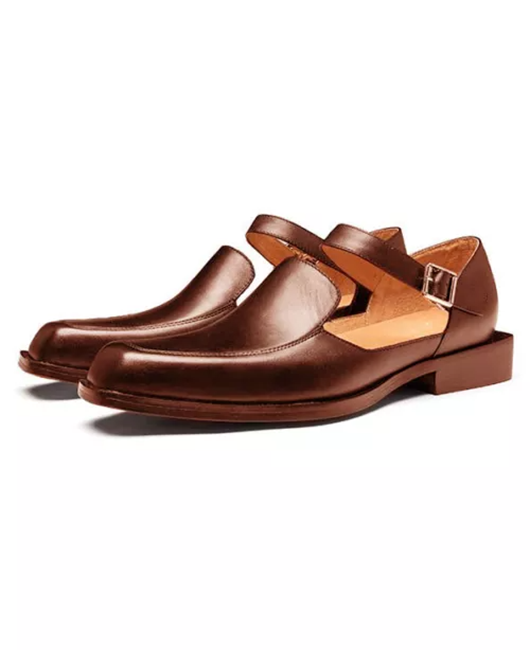 Casual Hollow Out Square Neck Buckle PU Leather Sandals