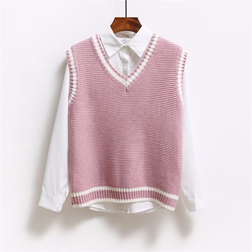 Korean Style Fashion Women Sleeveless Sweater Vest 2025 V Neck Knitted Pullover Female Spring Fall Jumper Top Knitwear Outerwear