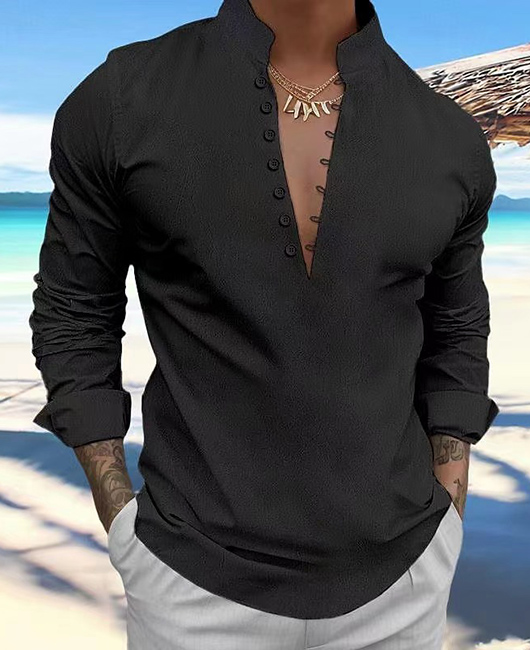 Stand Collar Buttons Decor Pure Long Sleeve Shirt