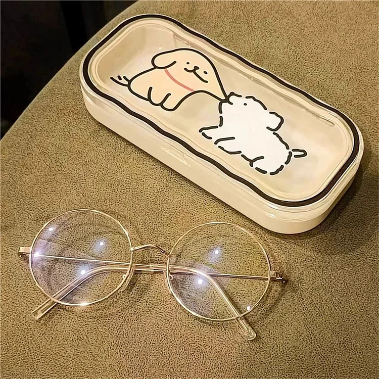 Plastic Glasses Box Cute Cartoon Dog Pressure-Resistant Sunglasses Bag Transparent Eyewear Cases Women Girls