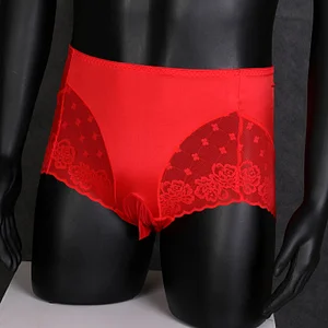 Men's High Waist Lace Satin Seamless Briefs