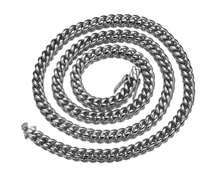 Cuban Chain for Men Chunky Miami Cuban Link Chain Sliver Titanium Stainless Steel Thick Cuban Link Chain Boys Gift 8.5/16/18/20/22/24/26/28/30/32 Inches