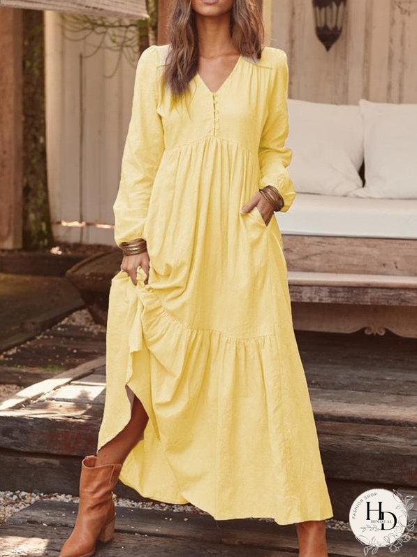 Casual Long-sleeved Dress With Big Swing