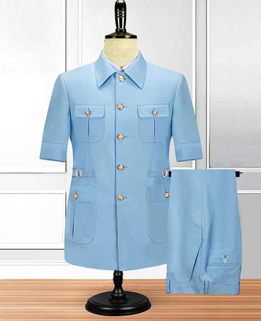 Multi-pocket Single Breasted Shirt & Pants 2Pcs Set