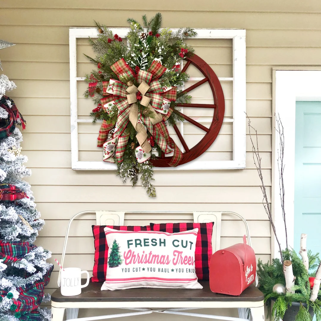 Winter wreath-Farmhouse wagon wheel