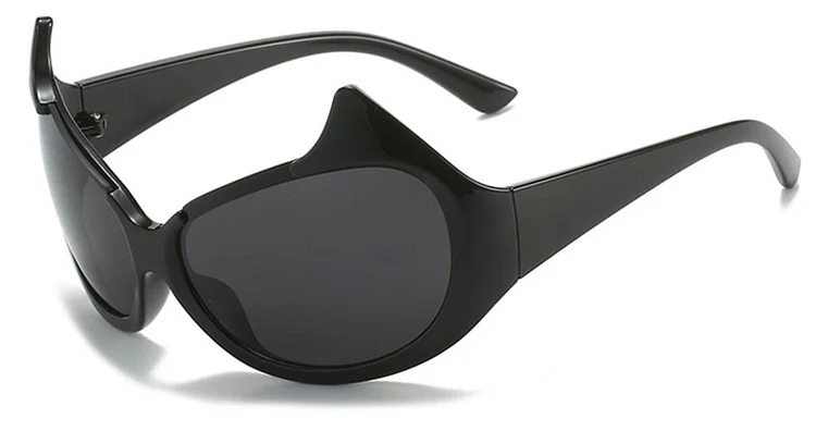 Oversized Demon Cat Eye Y2K Sunglasses 2024 Trendy Big Frame Luxury Brand Wrap Around Sun Glasses Women Men Punk White Shades