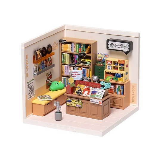 Rolife Super Creator Fascinating Book Store Plastic DIY Miniature House Kit DW004 Robotime United Kingdom
