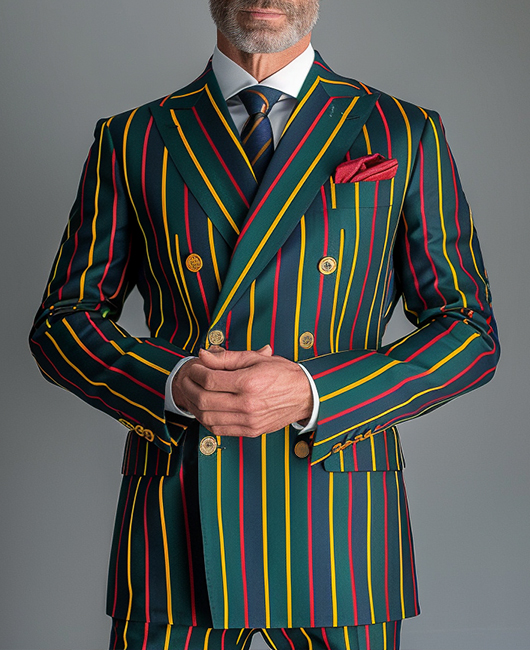 Business Contrast Stripes Peaked Lapel Double Breasted Blazer