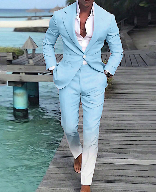 Notch Lapel Gradient Pockets Blazer & Pant 2Pcs Set