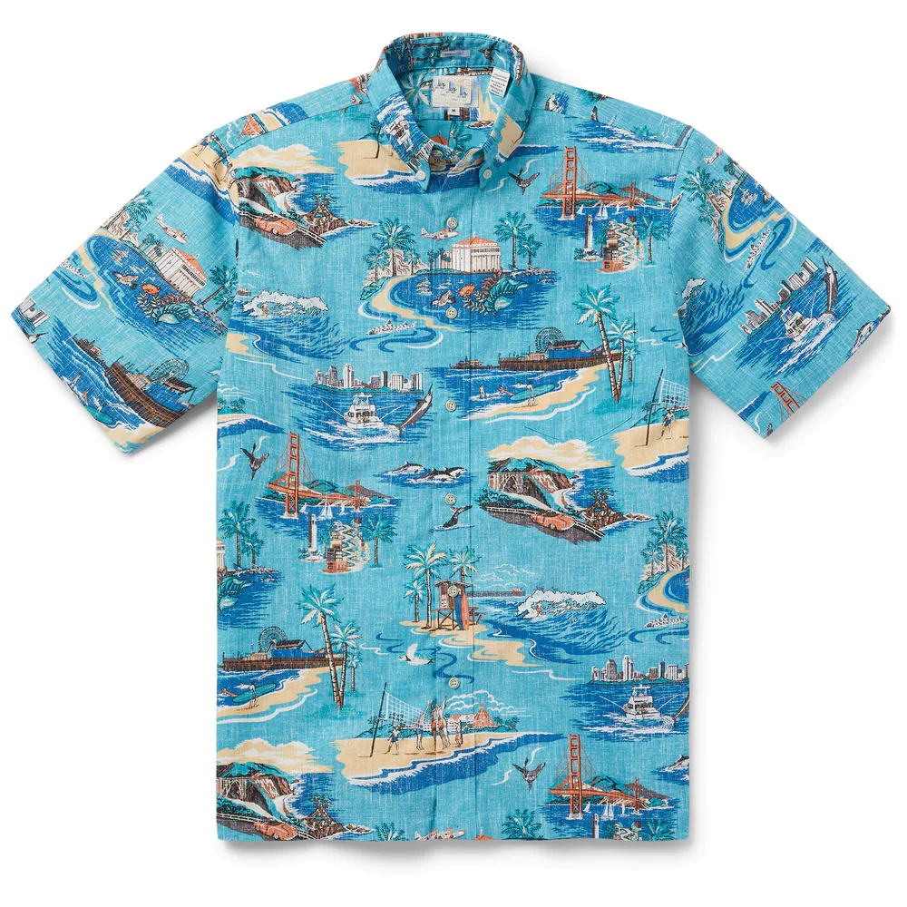 Golden Coast Maui Blue Hawaiian Beach Shirt