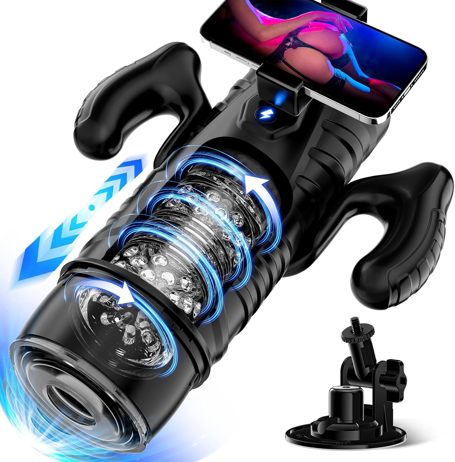 Male Masturbator 7 Thrusting & Rotating Modes With Handle & Phone Holder