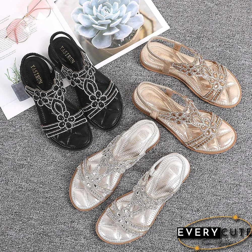 Crystal Women's Sandals Gold Silver Weddings Ladies Sandals Flat Summer Shoes Casual Woman Big Size 40 41 Sandalia Feminina