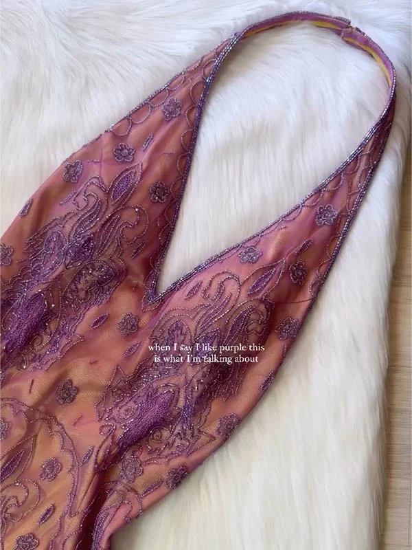 Sequinned Flower Embroidered halterneck Evening Maxi Dresses