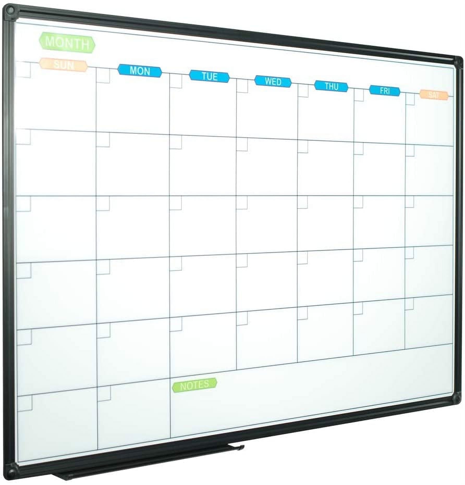 JILoffice Dry Erase Calendar Whiteboard - Magnetic White Board Calendar Monthly 36 x 24 Inch, Black Aluminum Frame Wall Mounted Board for Office Home and School
