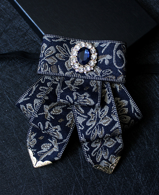 Vintage Rhinestone Decor Plant Print Multilayer Blazer Bow Tie