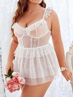 Plus Size Ruffles Lace Babydoll Brial Lingerie