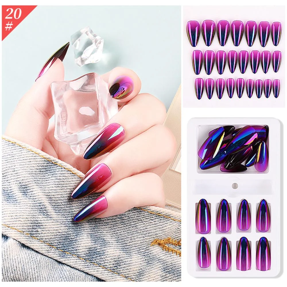 24pcs Detachable False Nails Colorful Stiletto False Nails Wearable Gradient Fake Nails Full Cover Nail Tips Nail Art Accessorie-Nail Inspo
