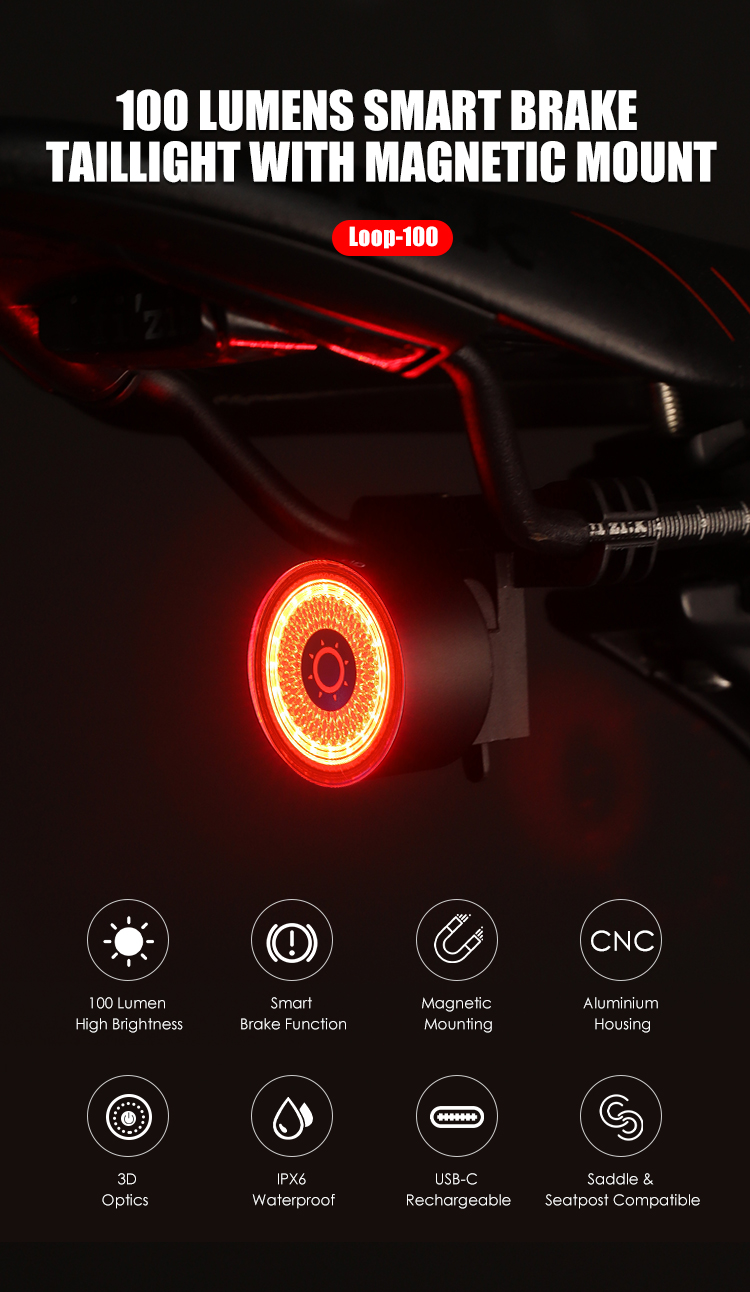 LOOP100 Gaciron Smart Brake Bike Tail light 100lm Bicycle Rear Light