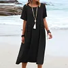 Gioiacombo&trade; Nuovo abito midi casual da donna a maniche corte in cotone e lino