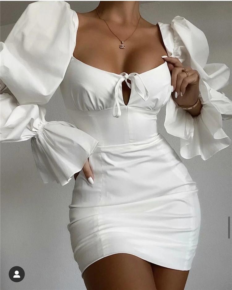 Autumn Vintage Puff Sleeve Square Mini Dress