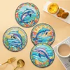 4PCS Diamond Painted Acrylic Dolphin Placemats Insulated Dish Mats with Holder